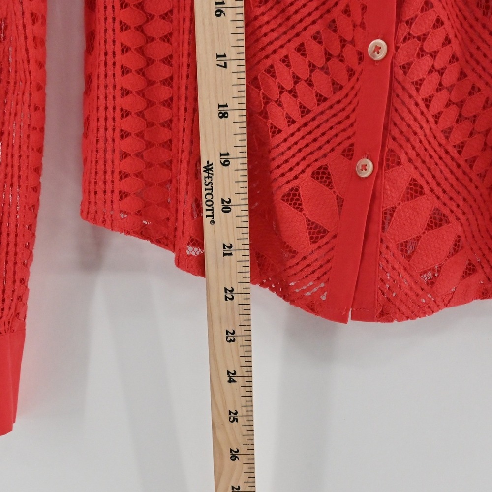 Anthropologie Lace Ruffle Neck Blouse Womens Size 4 Red Crochet Boho Eyelet Top - Picture 4 of 8